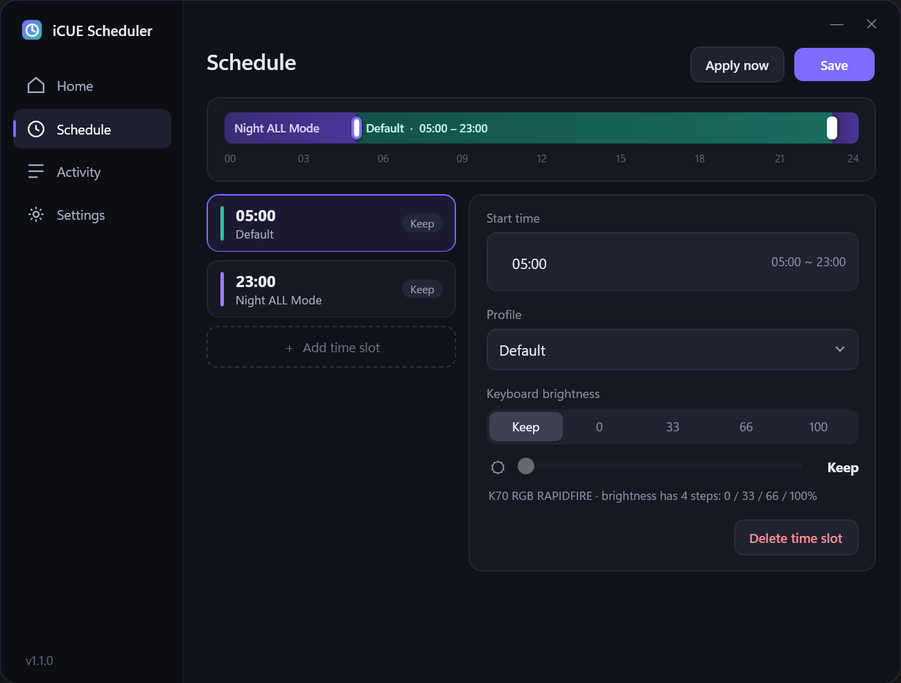 Schedule tab